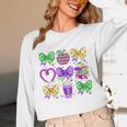 Mardi Gras Teacher Coquette Bow Pencil Apple Book Women Girl Unisex Long Sleeve T-Shirt