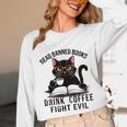 Read Banned Books Drink Coffee Fight Evil Retro Cat Unisex Long Sleeve T-Shirt