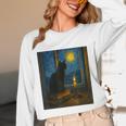 Van Gogh Starry Night Art Cat And Book Lovers Unisex Long Sleeve T-Shirt
