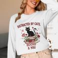 Women's Cat Books Romantic Floral Aesthetic Book Lover Cat Owner Unisex Long Sleeve T-Shirt