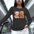 Capybara Axolotl Kawaii Kids Anime Book Lover Reading Unisex Long Sleeve T-Shirt Capybara Axolotl Kawaii Kids Anime Book Lover Reading Unisex Long Sleeve T-Shirt
