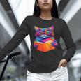Cat Book Shirt Colorful Cat Reading Book Unisex Long Sleeve T-Shirt