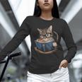Cute Cat Reading Books With Tea Unisex Long Sleeve T-Shirt