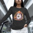 Cute Ghost Drinking Coffee Halloween Reading Book Retro Unisex Long Sleeve T-Shirt