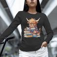 Highland Cow Reading Book Librarian Library Unisex Long Sleeve T-Shirt
