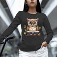 Owl Reading A Book Perched On A Branch Bookworm Unisex Long Sleeve T-Shirt