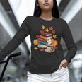 Vintage Books Tea Lovers Fall Autumn Leaves And Pumpkins Unisex Long Sleeve T-Shirt