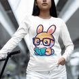 Adorable Book Lover Rabbit With Reading Glasses Cute Premium Unisex Long Sleeve T-Shirt