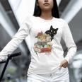 Cat And Books Flowers Reading Club Cat Lover Bookworm Unisex Long Sleeve T-Shirt