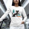 Cat Midcentury With Book And Coffee Atomic Age Mid Century Unisex Long Sleeve T-Shirt Cat Midcentury With Book And Coffee Atomic Age Mid Century Unisex Long Sleeve T-Shirt