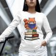 Cute Kawaii Kids Reading Books Glasses Red Panda Lover Unisex Long Sleeve T-Shirt