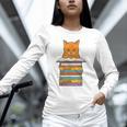 Cute Orange Tabby Cat Reading On Pile Of Books Unisex Long Sleeve T-Shirt Cute Orange Tabby Cat Reading On Pile Of Books Unisex Long Sleeve T-Shirt