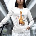Giraffe Reading Tea Books Coffee Book Lover Graphic Unisex Long Sleeve T-Shirt