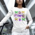 Mardi Gras Teacher Coquette Bow Pencil Apple Book Women Girl Unisex Long Sleeve T-Shirt