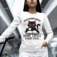 Read Banned Books Drink Coffee Fight Evil Retro Cat Unisex Long Sleeve T-Shirt