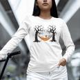 Skeleton Reading Book In Hammock Halloween Reader Unisex Long Sleeve T-Shirt