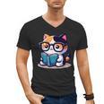 Adorable Book Lover Calico Cat With Reading Glasses Cute For Men Women Kids Men's V-Neck T-Shirt