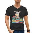 Adorable Donkey With Heart Sitting On Colorful Book Stack Men's V-Neck T-Shirt