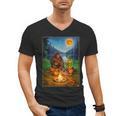 Bigfoot And Alien Reading Books Campfire Halloween Men's V-Neck T-Shirt
