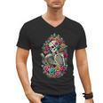 Book Lover Skeleton Reading With Dia De Los Muertos Flowers Men's V-Neck T-Shirt Book Lover Skeleton Reading With Dia De Los Muertos Flowers Men's V-Neck T-Shirt