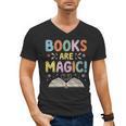 Books Are Magic Whimsical Retro Bookworm Men's V-Neck T-Shirt Books Are Magic Whimsical Retro Bookworm Men's V-Neck T-Shirt
