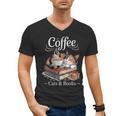Coffee Cats And Books Cozy Calico Reader Love Cute Cat Men's V-Neck T-Shirt