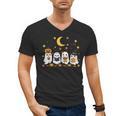 Cute Ghost Drinking Coffee Halloween Fall Ghost Book Reading Men's V-Neck T-Shirt
