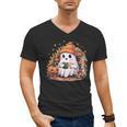Cute Ghost Drinking Coffee Halloween Reading Book Retro Men's V-Neck T-Shirt Cute Ghost Drinking Coffee Halloween Reading Book Retro Men's V-Neck T-Shirt