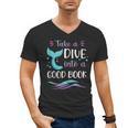 Cute Mermaid Librarian Teacher Dive Into A Good Book Reading Men's V-Neck T-Shirt