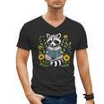 Cute Raccoon Reading Book Flowers Men's V-Neck T-Shirt Cute Raccoon Reading Book Flowers Men's V-Neck T-Shirt
