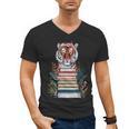 Cute Tiger With Book Floral Bookworm Librarian Book Lover Men's V-Neck T-Shirt