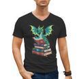 Dragon Reading Books Fantasy Lovers Mythical Creatures Men's V-Neck T-Shirt Dragon Reading Books Fantasy Lovers Mythical Creatures Men's V-Neck T-Shirt