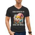 Easily Distracted By Books And Gnomes Book Reading Gnome Men's V-Neck T-Shirt
