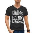 Easily Distracted By Cats And Books Reading Apparel Men's V-Neck T-Shirt