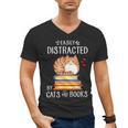 Easily Distracted By Cats And Books Reading Lover Bookish Men's V-Neck T-Shirt