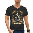 Floral Tarot Card The Reader Skeleton Reading Book Men's V-Neck T-Shirt