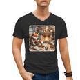 Fox Reads By Fireplace In Cabin Rustic Book Cozy Cup Tea Men's V-Neck T-Shirt
