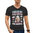 Fueled By Iced Coffee And Books Book Lover Retro Men's V-Neck T-Shirt