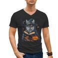 Halloween Girls Boys Cute Wolf Book Pumpkin Kids Halloween Men's V-Neck T-Shirt
