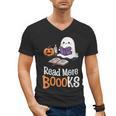 Halloween Teacher Women Cute Reading Ghost Read More Books Men's V-Neck T-Shirt