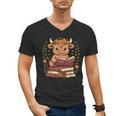 Highland Cow Reading Book Graphic Cow With Book Floral Men's V-Neck T-Shirt Highland Cow Reading Book Graphic Cow With Book Floral Men's V-Neck T-Shirt