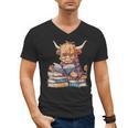Highland Cow Reading Book Librarian Library Men's V-Neck T-Shirt Highland Cow Reading Book Librarian Library Men's V-Neck T-Shirt