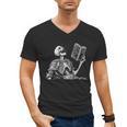 Hilarious Skeleton Holding a Book And Laughing Gothic Men's V-Neck T-Shirt