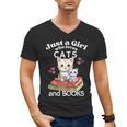 Just A Girl That Loves Cats And Books Cute Cat & Bookwork Men's V-Neck T-Shirt Just A Girl That Loves Cats And Books Cute Cat & Bookwork Men's V-Neck T-Shirt