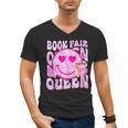 Library Book Fair Queen Vibe Groovy Tie Dye School Reading Men's V-Neck T-Shirt