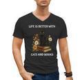 Life Is Better With Cats And Books Cute Cat Lover For Men Women Kids Men's V-Neck T-Shirt