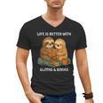 Life Is Better With Sloths And Books Cute Sloth Lover Men's V-Neck T-Shirt