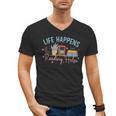 Life Happens Reading Helps Loves To Read Books Cats Men's V-Neck T-Shirt