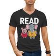 Pig Elephant Reading Cute Book Lover Bookworm Boys Girls Kid Men's V-Neck T-Shirt