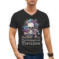 Psychological Thriller Reader Fan Skull Flowers Books Men's V-Neck T-Shirt
